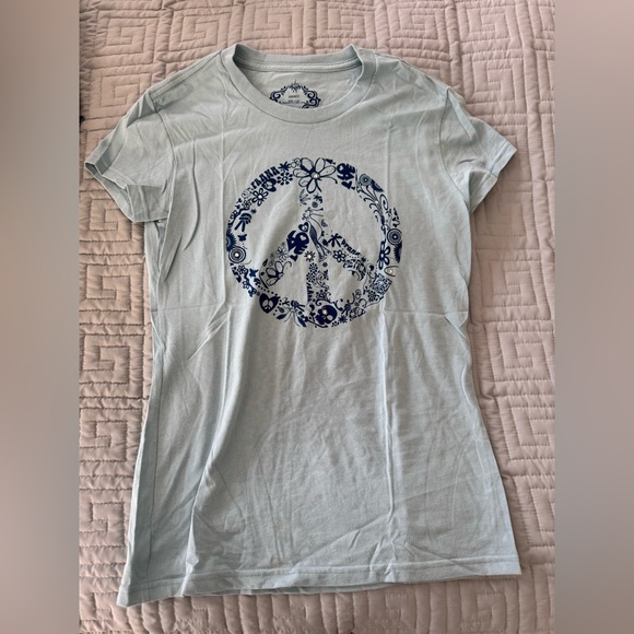 Prana Tops - Prana Sky Blue Floral Peace Short Sleeve Tee